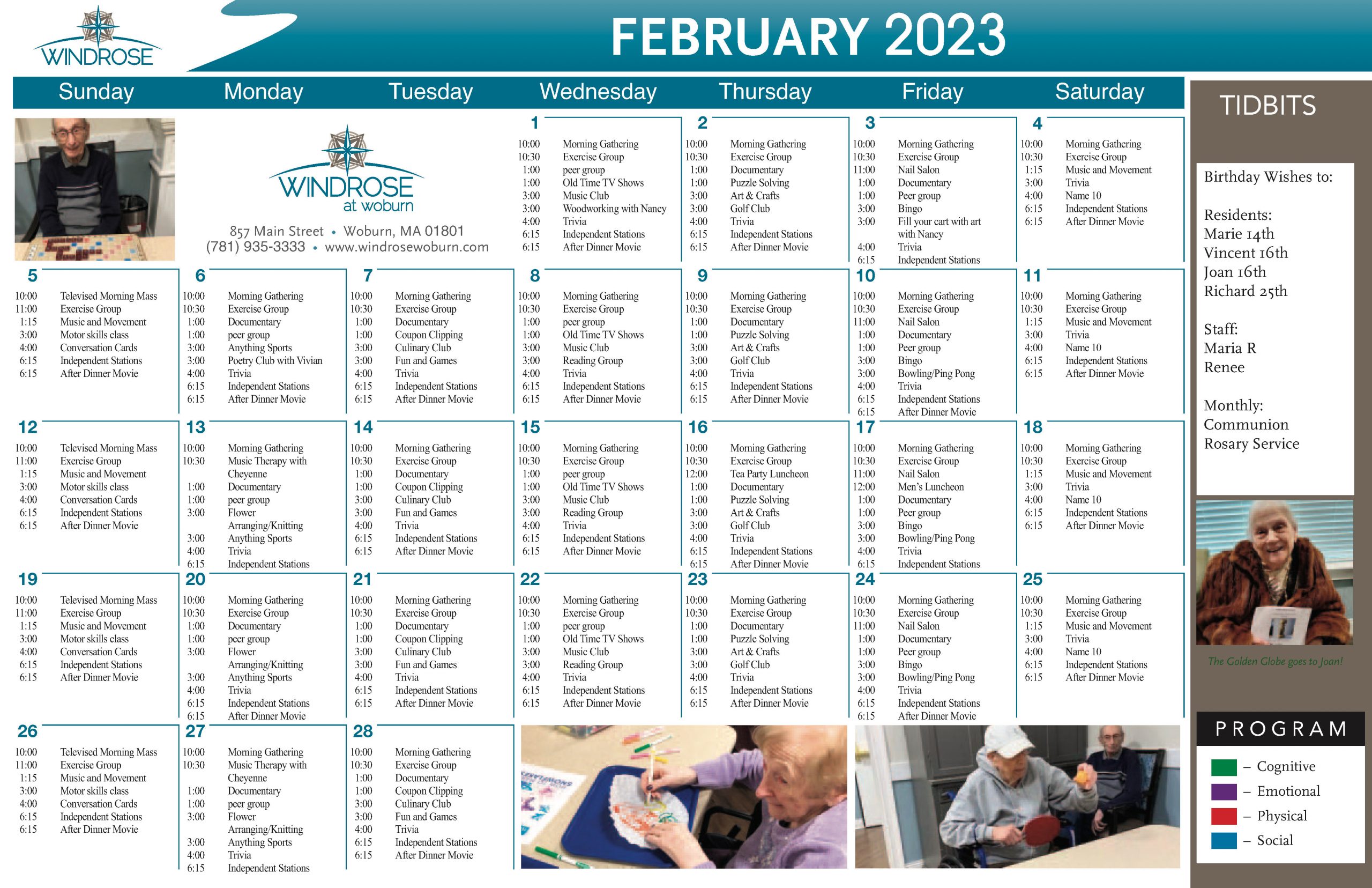 Assisted Living Community Activities Calendar February 2023